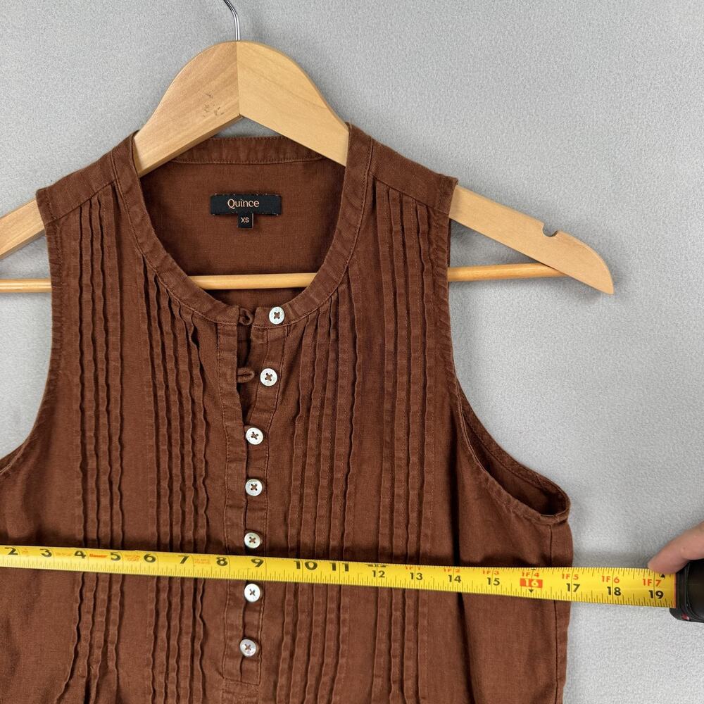 Quince Dress Womens XS Brown 100% Linen Sleeveless Henley Shift Pockets Mini - Picture 5 of 7